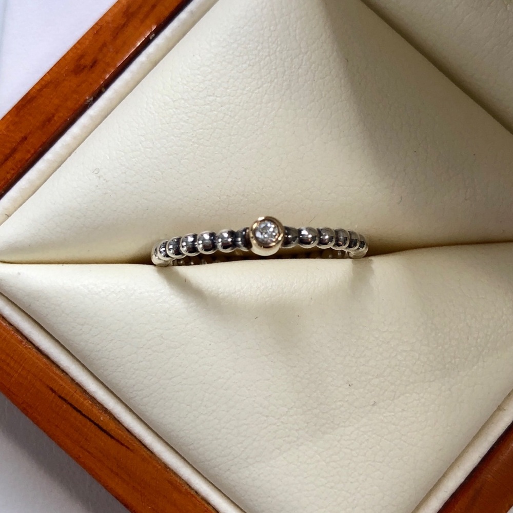 Pandora Diamond Evening Star Stacking Ring- Sterling Silver & 14K gold, size 7